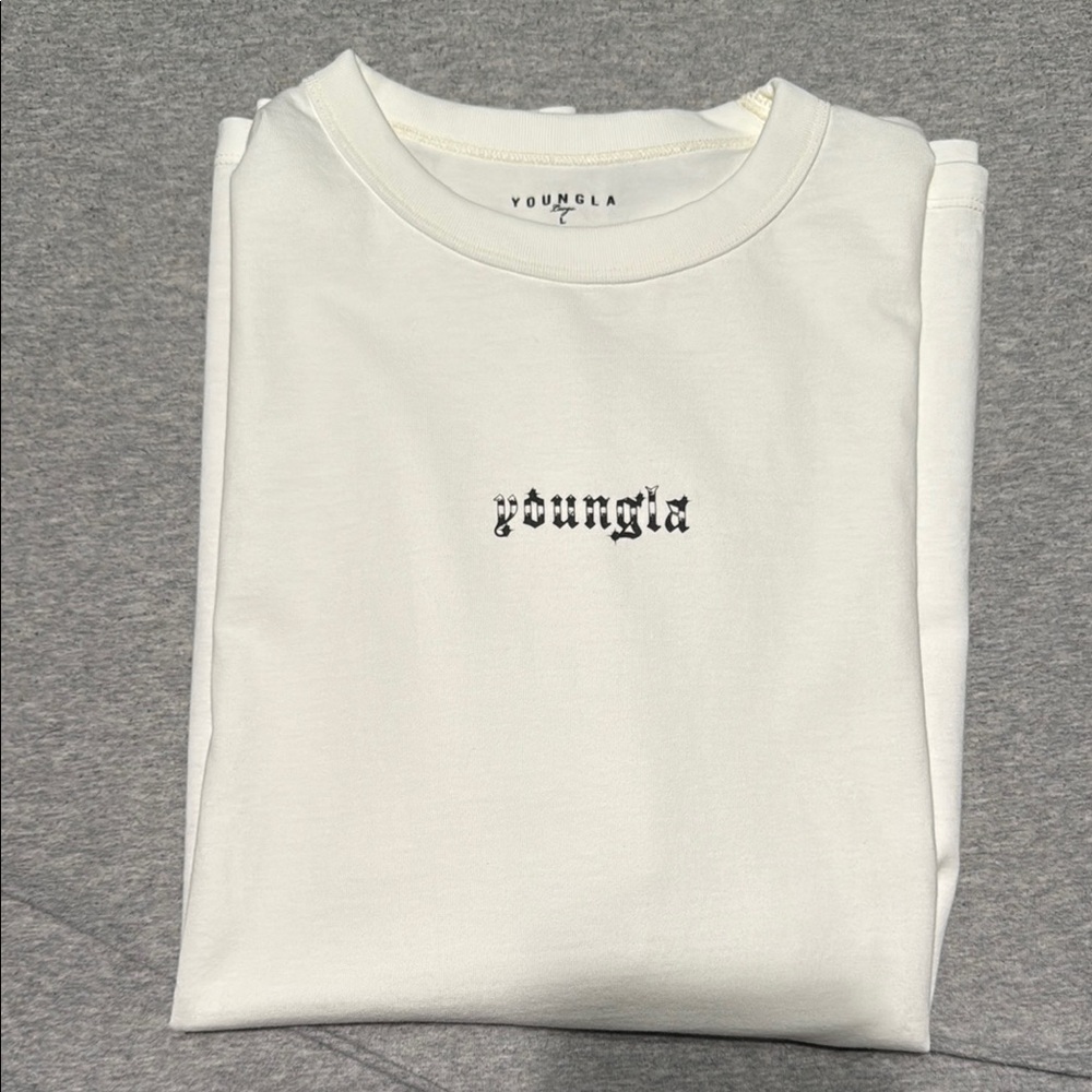 YoungLA white Tee with Black chrome Logo